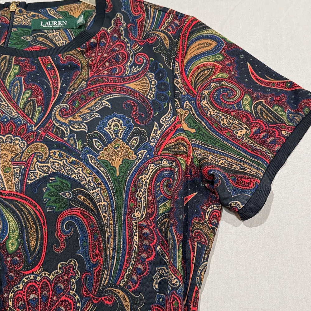 Ralph Lauren Blouse Multicolor Paisley Print Stretch Tee Double Extra Large - Picture 6 of 11
